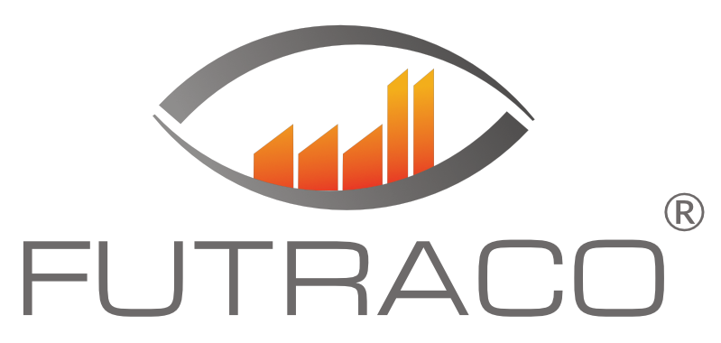 Logo zum FUTRACO MES, einer stilisierten Fabrik in einem stilisierten Auge